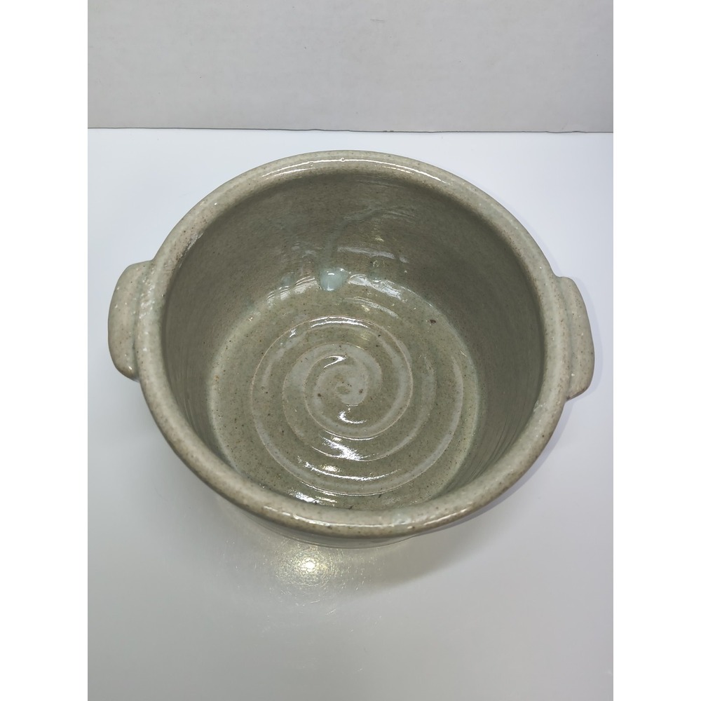 Vintage Handmade Art Pottery Serving Bowl Sage Green Artist Signed 6.5" Wide